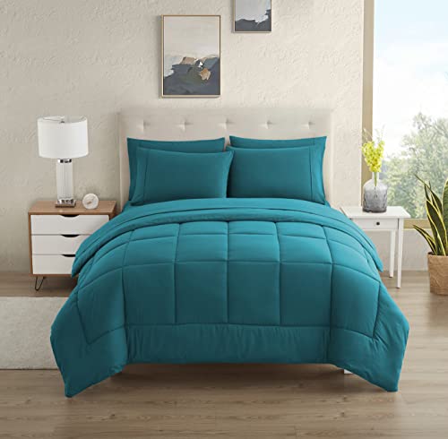 Dorm Room Essentials College Bedding Comforter Set 7 Piece Full Size Bed In A Bag For College Students Boys And Girls, Full, Tea
