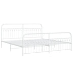 vidaXL King Metal Bed Frame with Headboard and Footboard - White Steel, 81.5"x78"x39.4", with Extra Storage Space