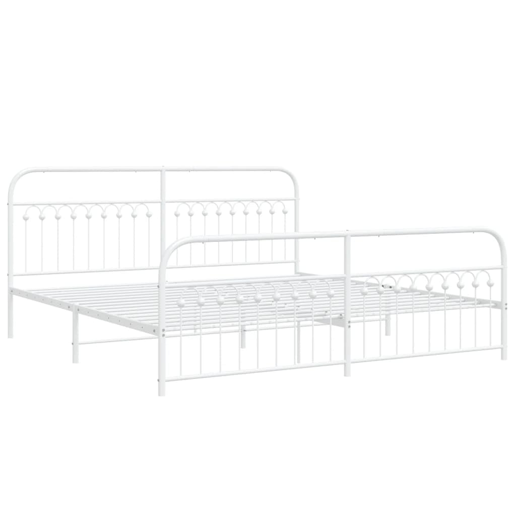 vidaXL King Metal Bed Frame with Headboard and Footboard - White Steel, 81.5"x78"x39.4", with Extra Storage Space