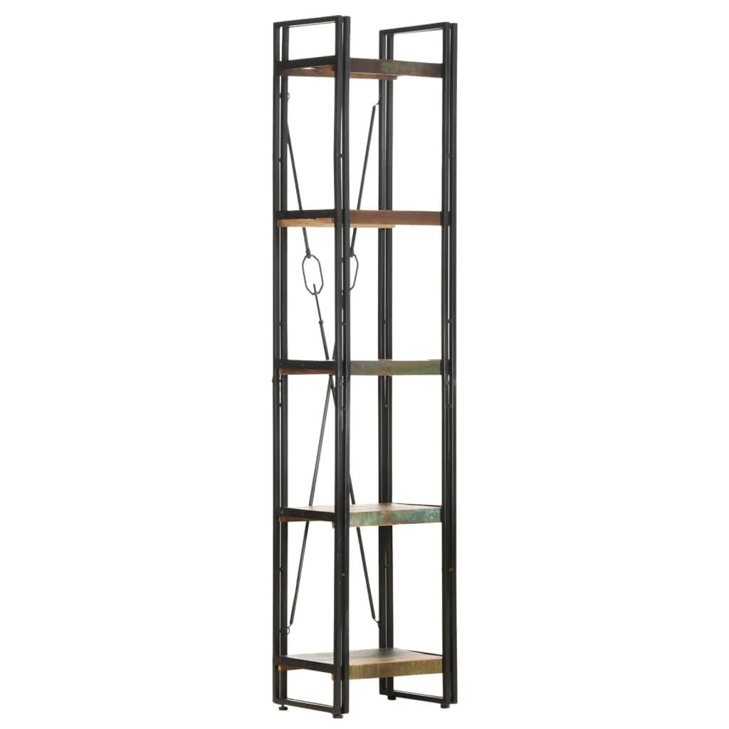 vidaXL Reclaimed Wooden Bookcase: 5-Tier Industrial Style, Solid Wood and Powder-Coated Steel Frame, 15.7x11.8x70.9, Unique Wooden Grain Patterns and Colors - Multicoloured Brown