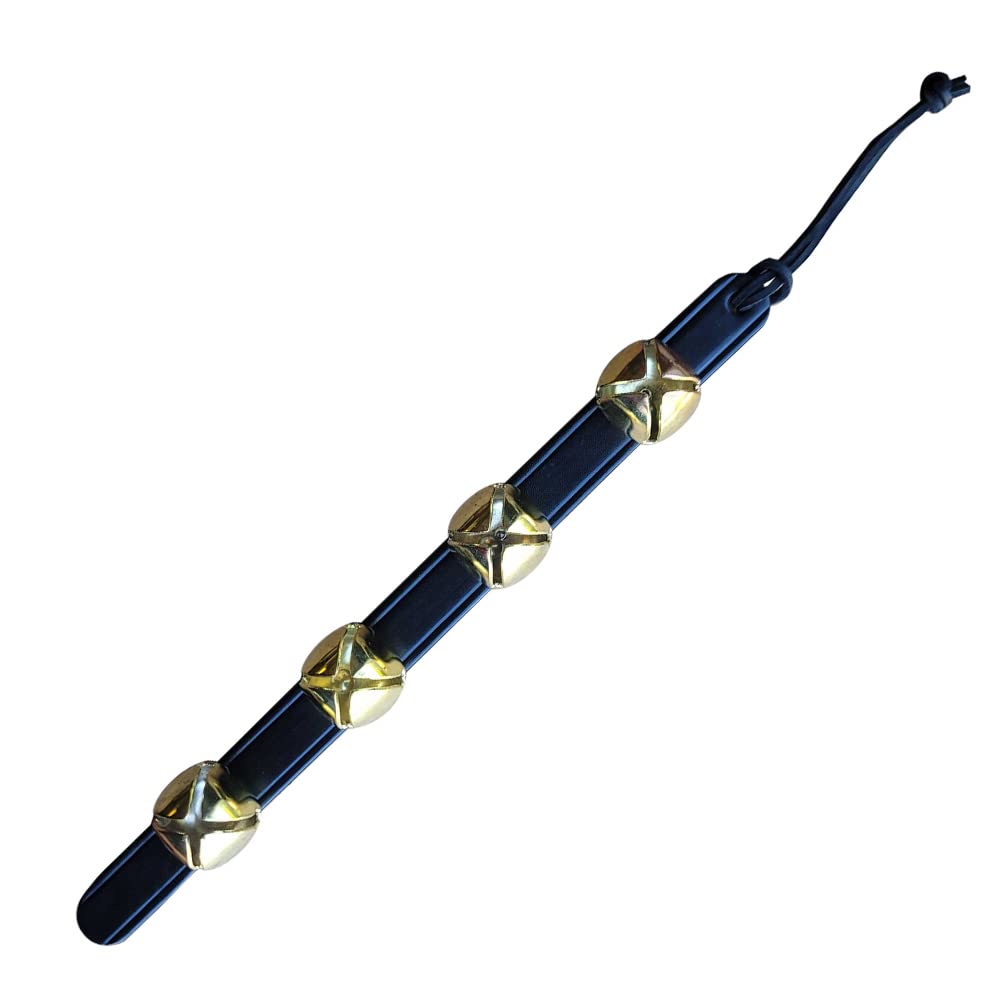 RRD Hanging Sleigh Bells for Door - 4 Brass Door Hanging Bell on Black Leather Strap - Multi-Purpose Jingle Bell Door Christmas 