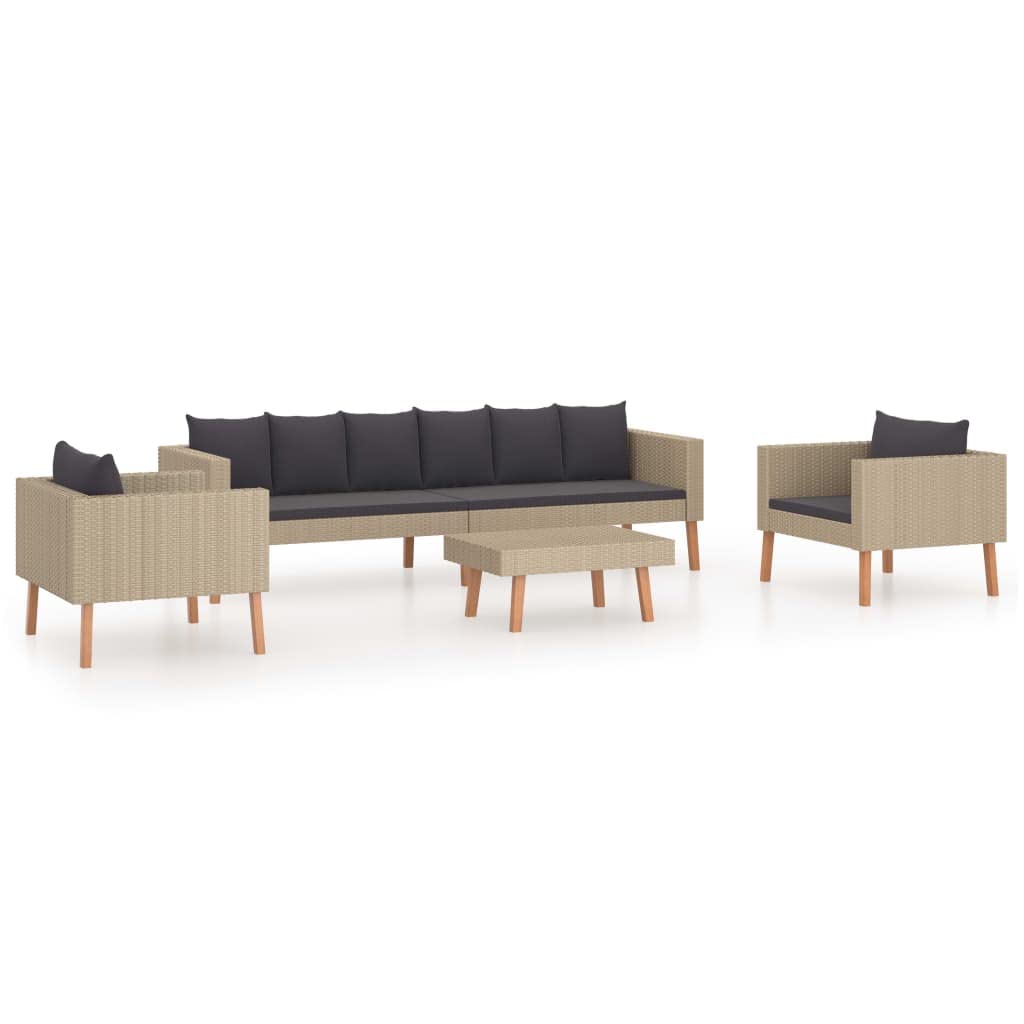 vidaXL 4-Piece Patio Lounge Set with Cushions - Durable PE Rattan Outdoor Sofa and Coffee Table Set - Powder-Coated Steel with Teak Looking Finish and Anthracite Cushions - Ideal for Garden, Terra...