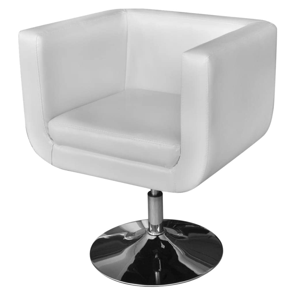 vidaXL Modern Armchair with Height-Adjustable Padded Seat, White Faux Leather Upholstery, Mid-Level Backrest and Sturdy Chrome-Plated Steel Base.