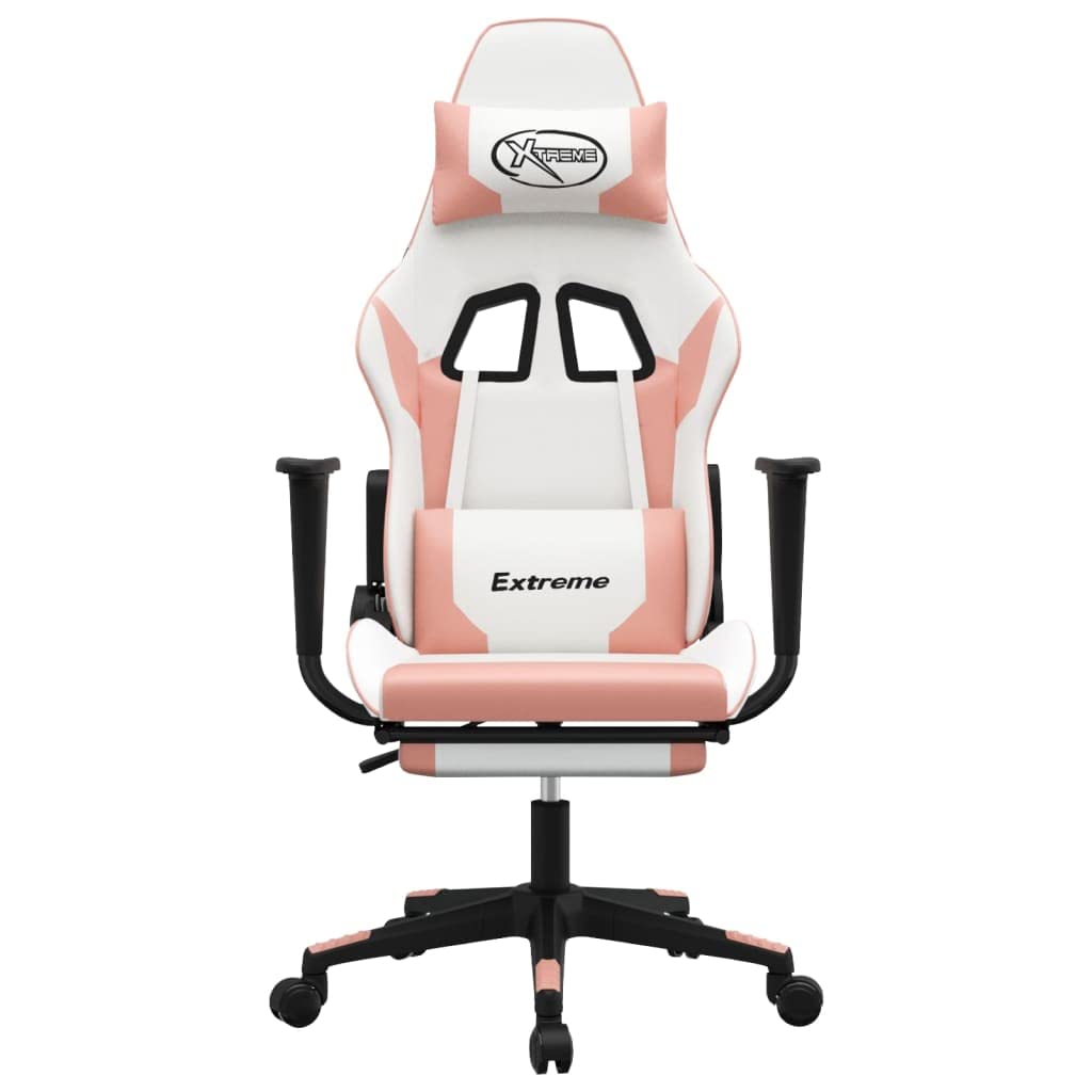 vidaXL Adjustable Gaming Chair with Footrest, Stain-Resistant Faux Leather - Comfort, Style, and Functionality in White and Pink
