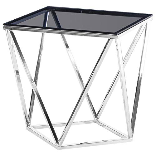Best Master Furniture Ebby Angled Square Smoked Glass End Table, Gold