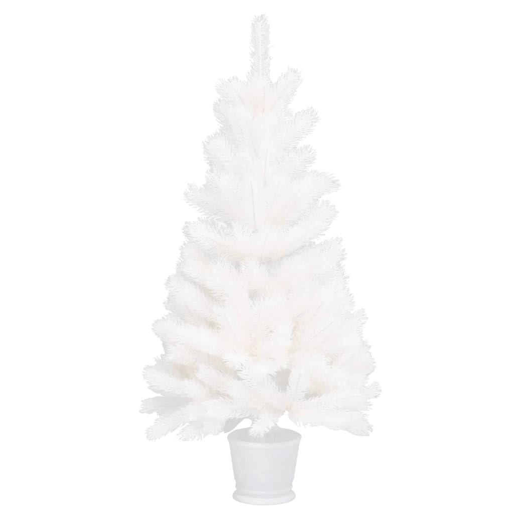 vidaXL 3ft White Artificial Christmas Tree with Pot, Lifelike PE Needles, Weather and Water Resistant, Indoor and Outdoor, Reusable and Economical