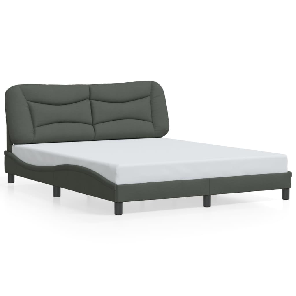 vidaXL Queen Bed Frame with Headboard - Dark Gray - Fabric/Metal/Pine - Modern Style - Waved Design - 85.8"x61.8"x29.3"