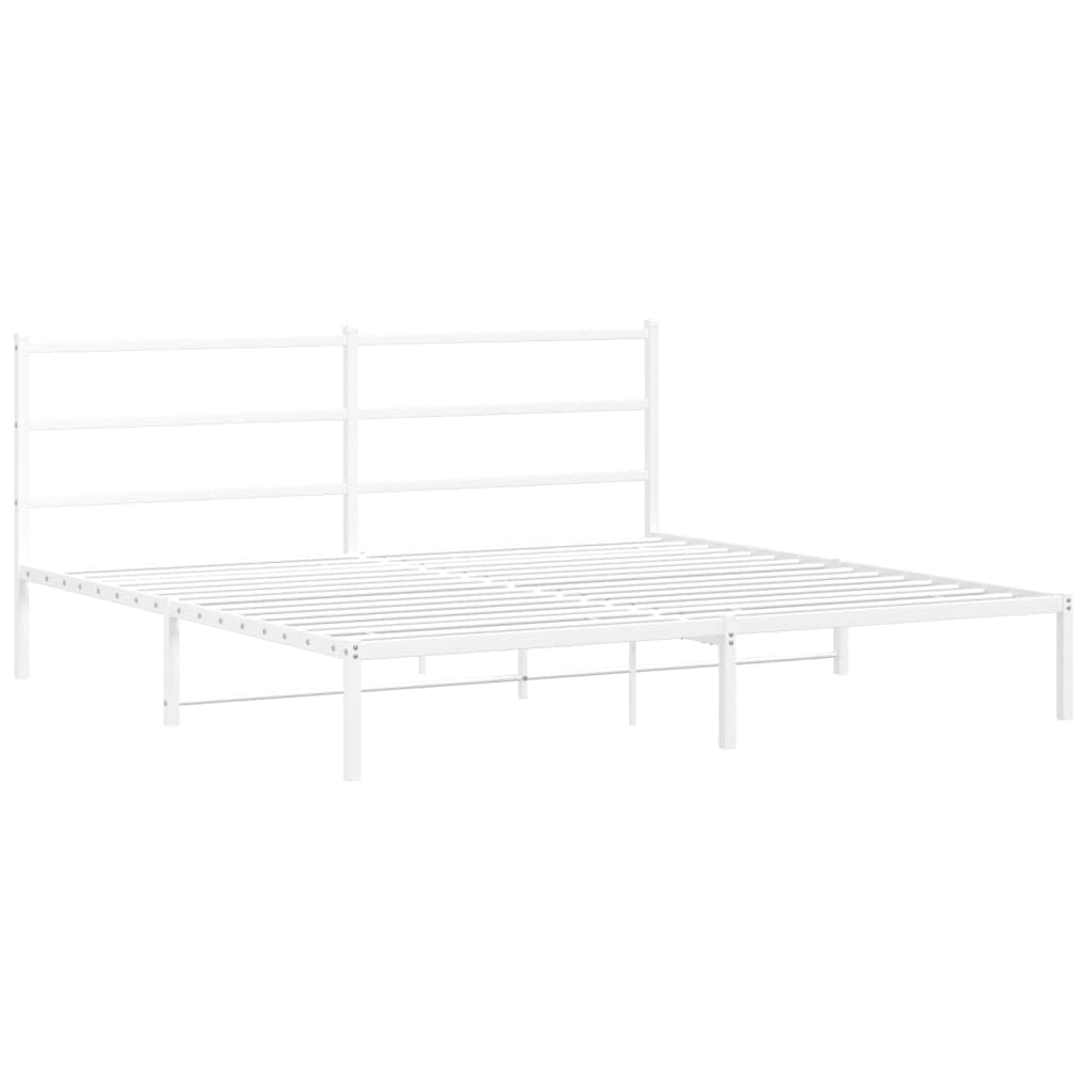 vidaXL King-Sized Metal Bed Frame with Headboard - White Steel Bedroom Furniture, 81.5x78 Frame, 10.2 Under-Bed Clearance, Supports 76x79.9 Mattress