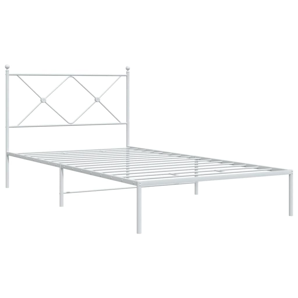 vidaXL White Metal Bed Frame with Headboard - Sturdy Support, Classic Design, Slatted, Under-Bed Storage, Assembly Required 81.5x41.3x35.6 inches