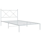 vidaXL White Metal Bed Frame with Headboard - Sturdy Support, Classic Design, Slatted, Under-Bed Storage, Assembly Required 81.5x41.3x35.6 inches