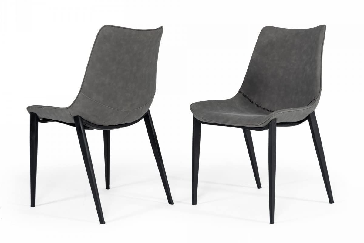 HomeRoots Grey Eco-Leather, Metal Set of Two Gray Faux Leather Dining Chairs