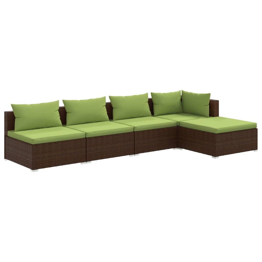 vidaXL 5-Piece Patio Lounge Set | Modular Design, Waterproof PE Rattan and Durable Steel Frame | Includes Comfortable Cushions a