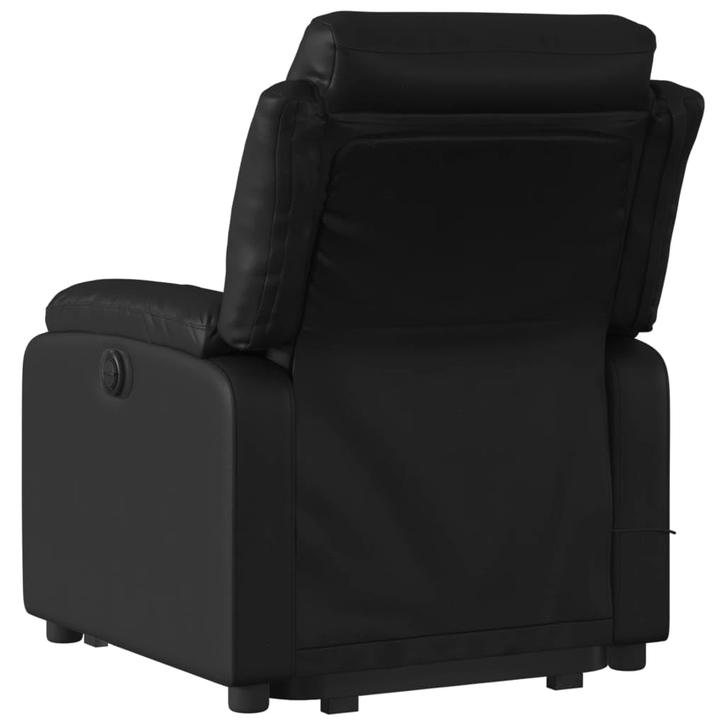 vidaXL Black Faux Leather Power Lift Massage Recliner Chair - Motorized Armchair with Vibration, Manual Recline, and Side Pocket