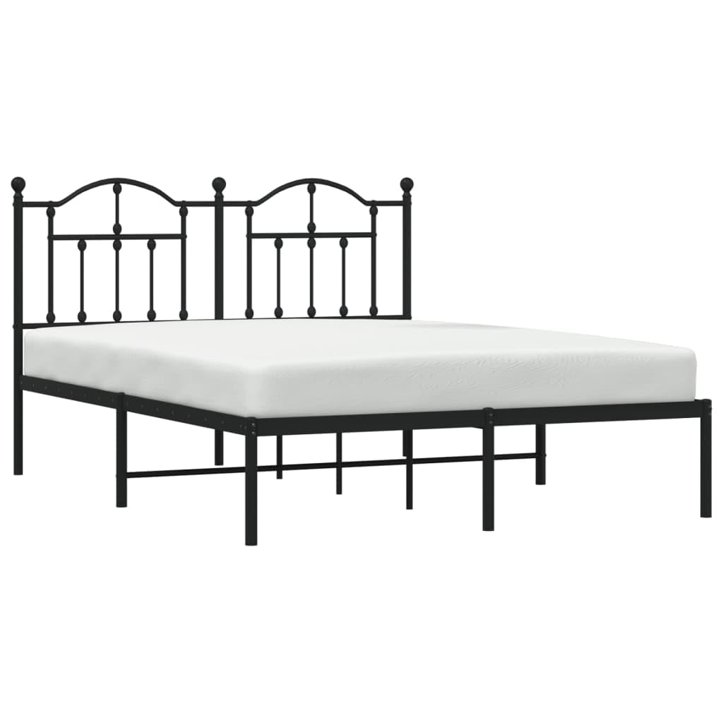 vidaXL Metal Bed Frame with Headboard and Extra Storage Space - Robust and Elegant Steel Construction, Suitable for 53.1&quot; x 74.8&quot; Mattresses - Black