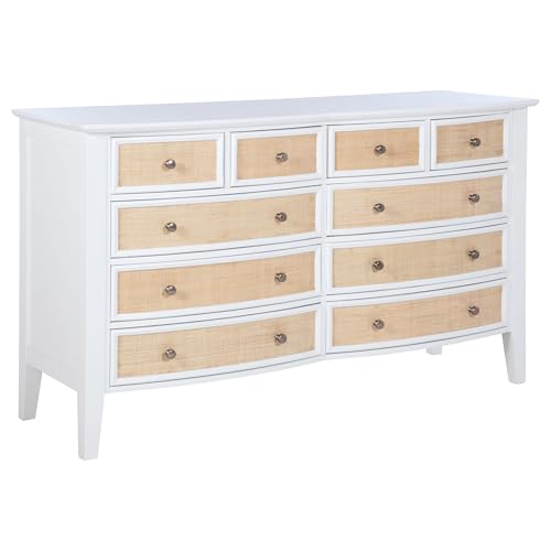 Coaster Home Furnishings Bexhill Farmhouse 65-inch 10-Drawer Bedroom Dresser Clothing Storage Cabinet Wide Chest of Drawers Organizer Unit White 223473