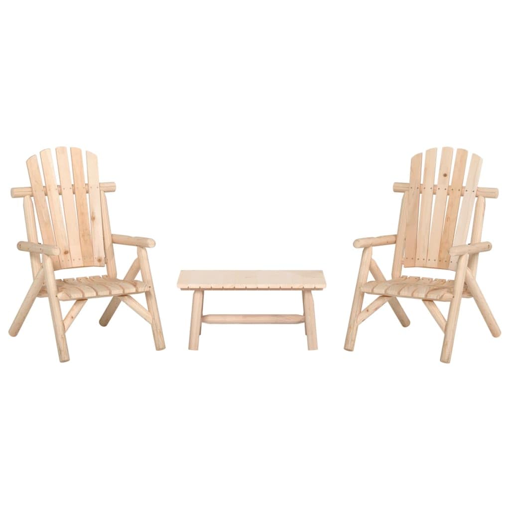 vidaXL 3 Piece Solid Spruce Wood Patio Lounge Set with Sturdy Coffee Table, Comfortable Seats, Untreated Wood for Customizable Painting, Assembly Required