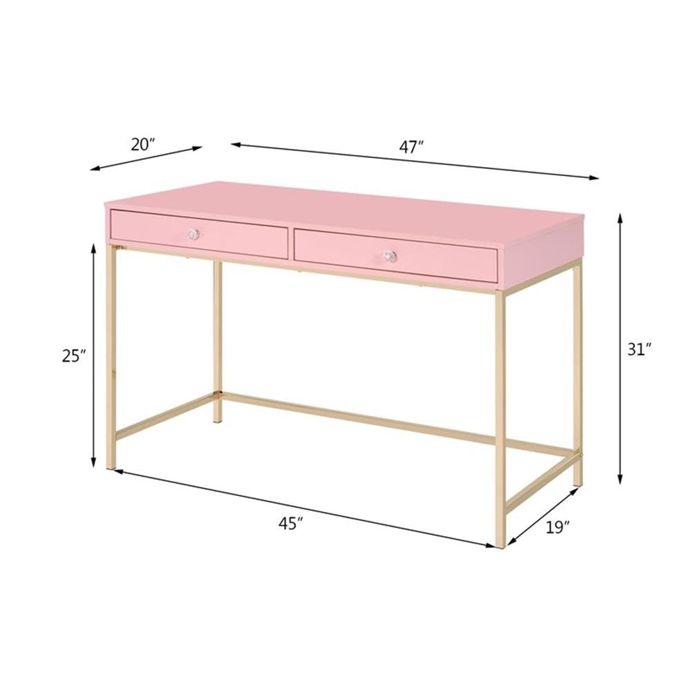 Acme Ottey Writing Desk in Pink High Gloss & Gold Finish
