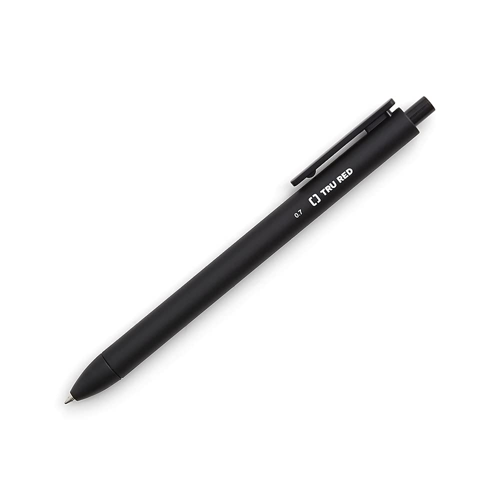 Tru Red Retractable Quick Dry Gel Pens, Black, 0.7Mm Medium Point (1 Dozen Pens) - Smooth-Flowing Black Ink Pen With Full Rubber