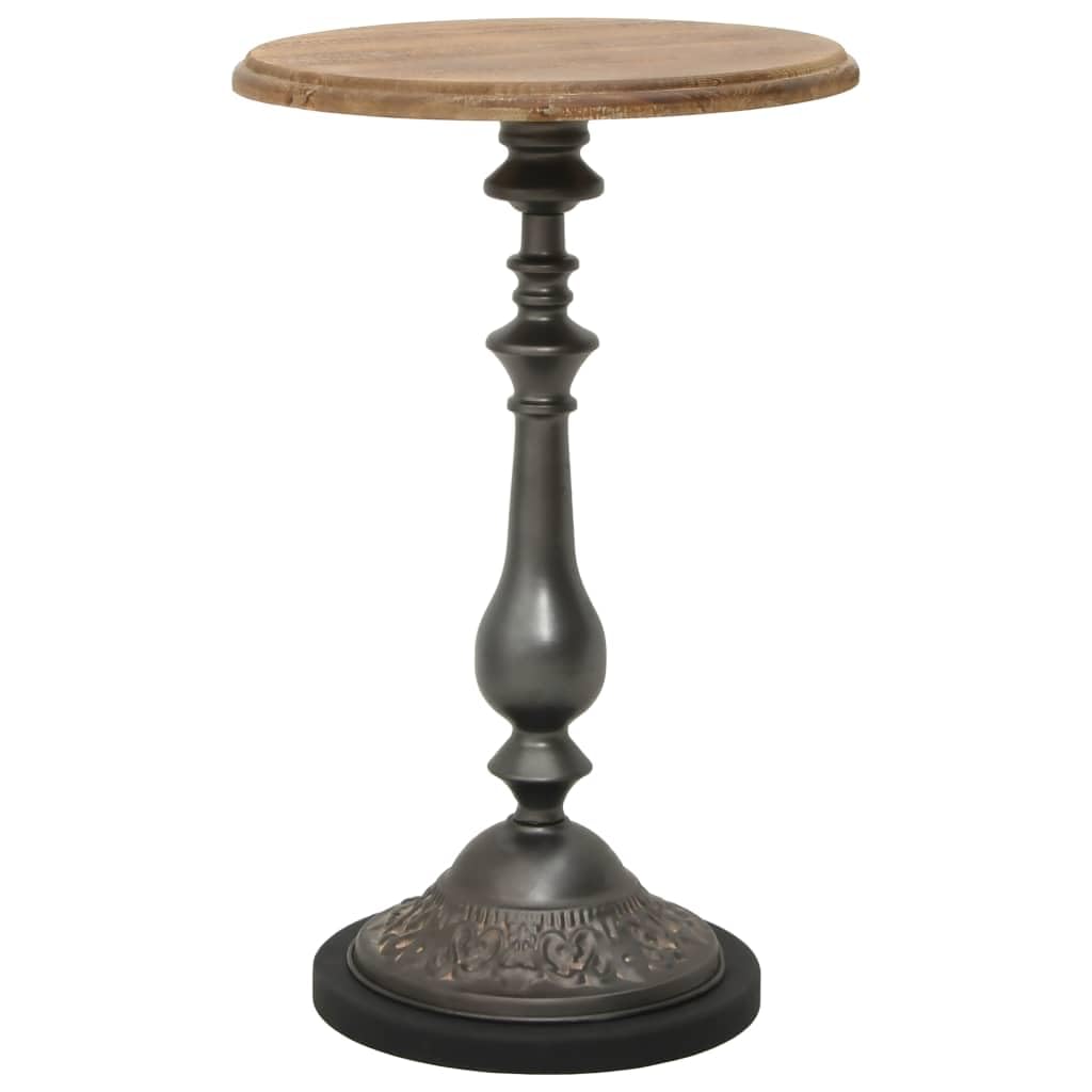 vidaXL Solid Fir Wood Brown Round End Table - Vintage Farmhouse Style -Sturdy Steel Base - Ideal for Living Rooms & Bedrooms