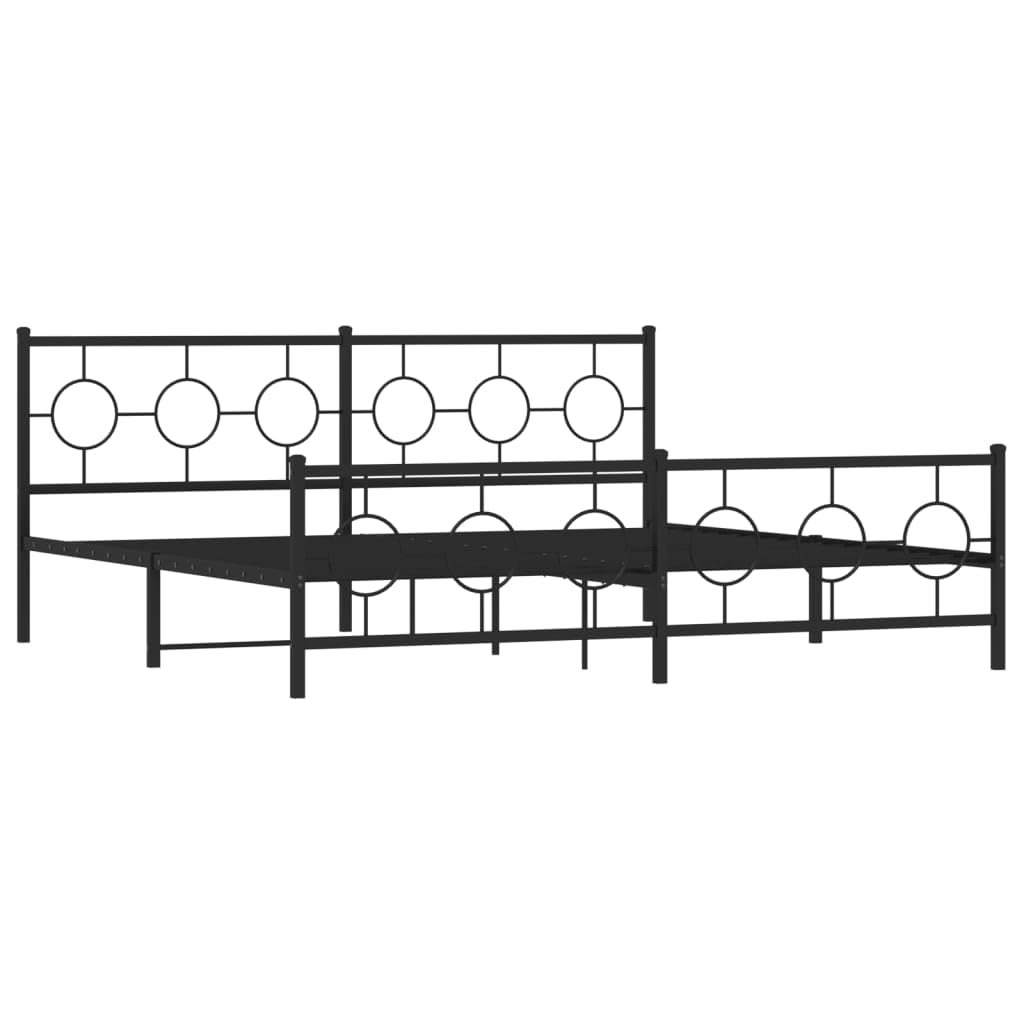 vidaXL King Metal Bed Frame with Headboard/Footboard-Black Industrial Steel Bedstead-81.5"x78"x35.8"-Support Slats & Underbed Storage