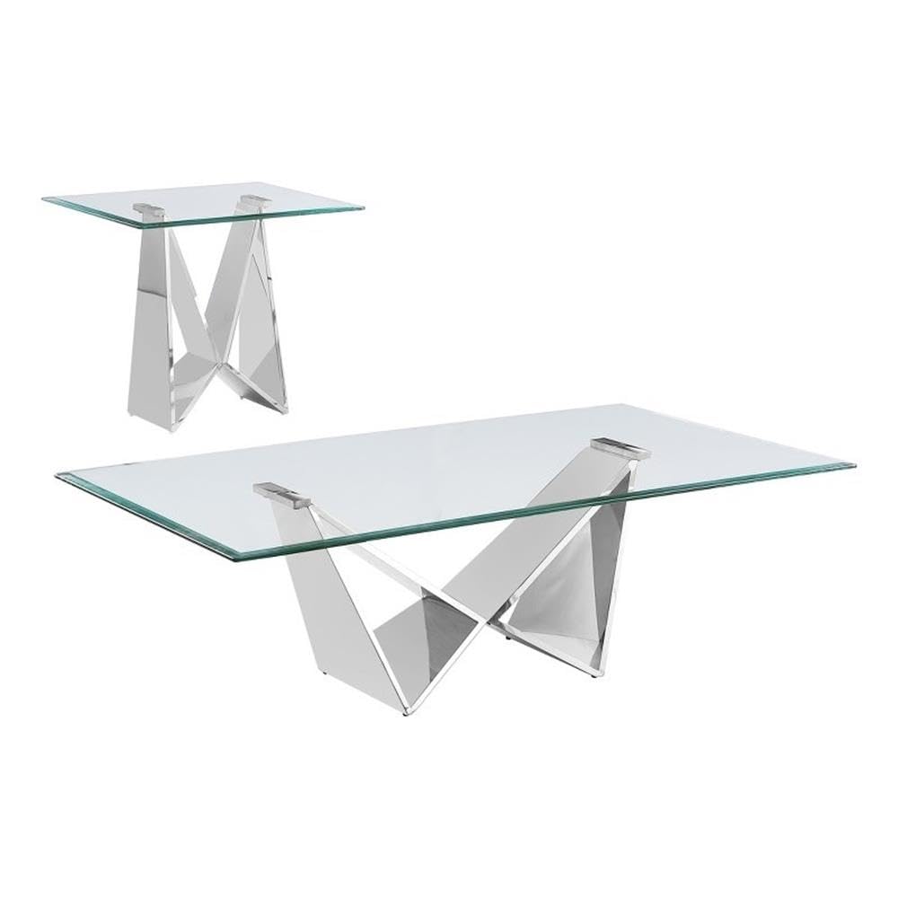 Best Quality Furniture Ct400-1 Coffee Table Set, Clear/Silver