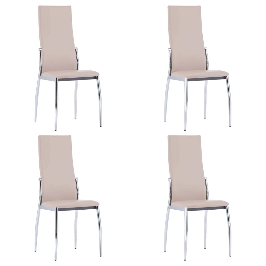 vidaXL 4 Piece Dining Chairs Set in Cappuccino Faux Leather - Modern and Ergonomic Design with Chromed Metal Legs for Home, Restaurant, or Office