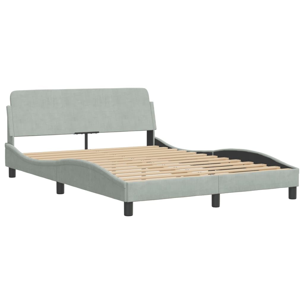 vidaXL Velvet Double Bed Frame with Headboard in Light Gray - Plywood Slats for Stability, 53.9x74.8, Bedroom Furniture