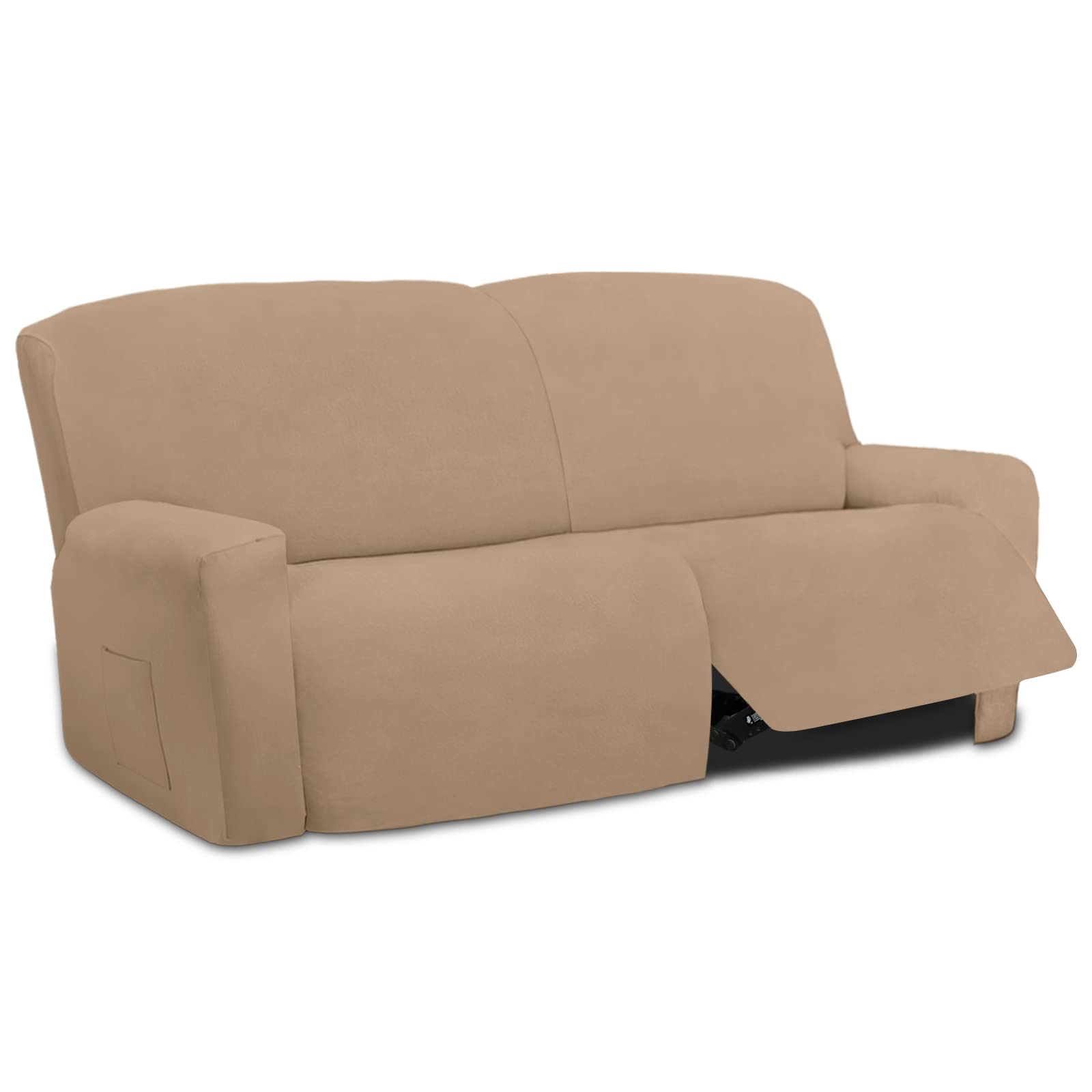 Easy-Going Oversized 6 Pieces Microfiber Stretch Sectional Recliner Loveseat Sofa Slipcover Soft Fitted Fleece 2 Seats Couch Cover Washable Furniture Protector With Elasticity For Kids Pet Camel