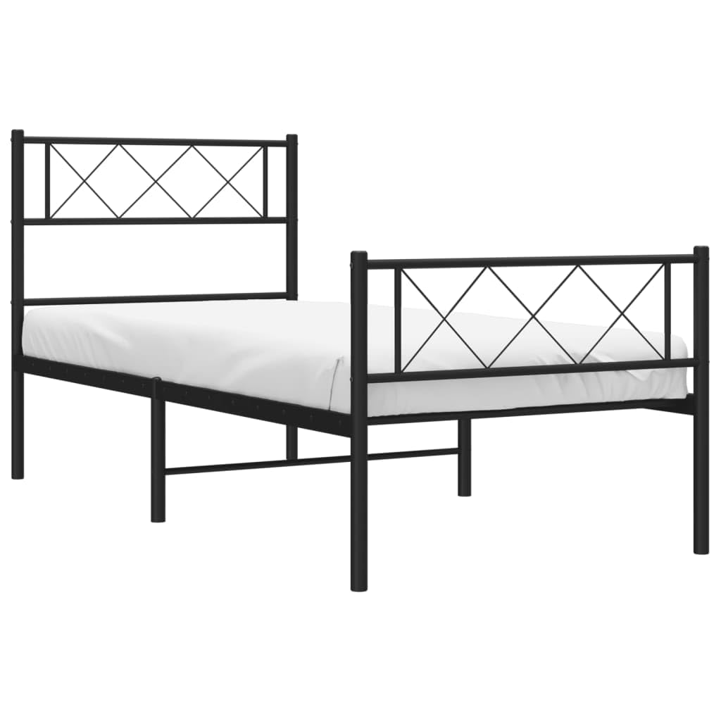 vidaXL 12'' Twin Metal Bed Frames with Headboard and Footboard, Platform Bed Frame with Strong Metal Slats Support, Under Bed Storage, Noise Free, Black, Without Mattress