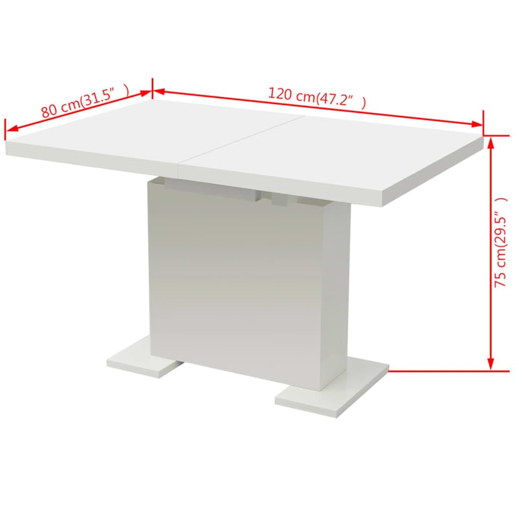 vidaXL Gloss White Dining Table, Extendable and Rectangular, Made of Resistant MDF and Steel, Modern Design for Smaller Kitchens and Eating Areas
