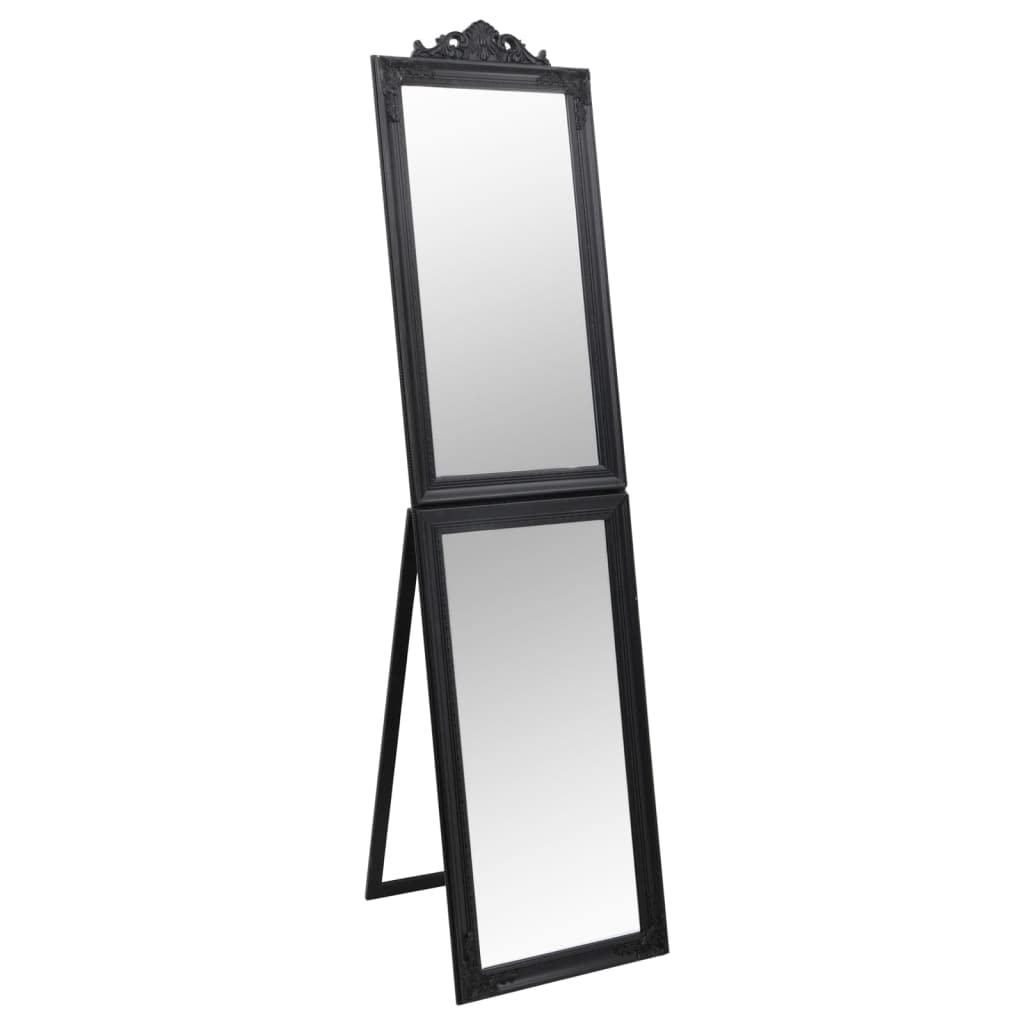 vidaXL Black Free-Standing Mirror in Baroque Style - Decorative Full Length Glass Mirror with Sturdy Eucalyptus Wood Frame - Ideal for Bedroom, Dressing Room, Hallway