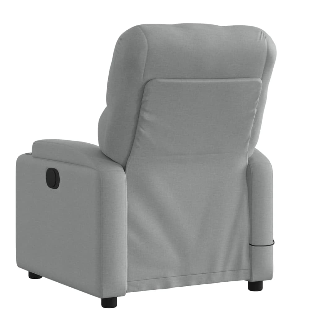 vidaXL Massage Recliner Chair Light Gray Fabric - Manual Recline, 6-Point Vibration Massage, Cup Holders, Side Pocket, Sturdy Wood/Metal Frame