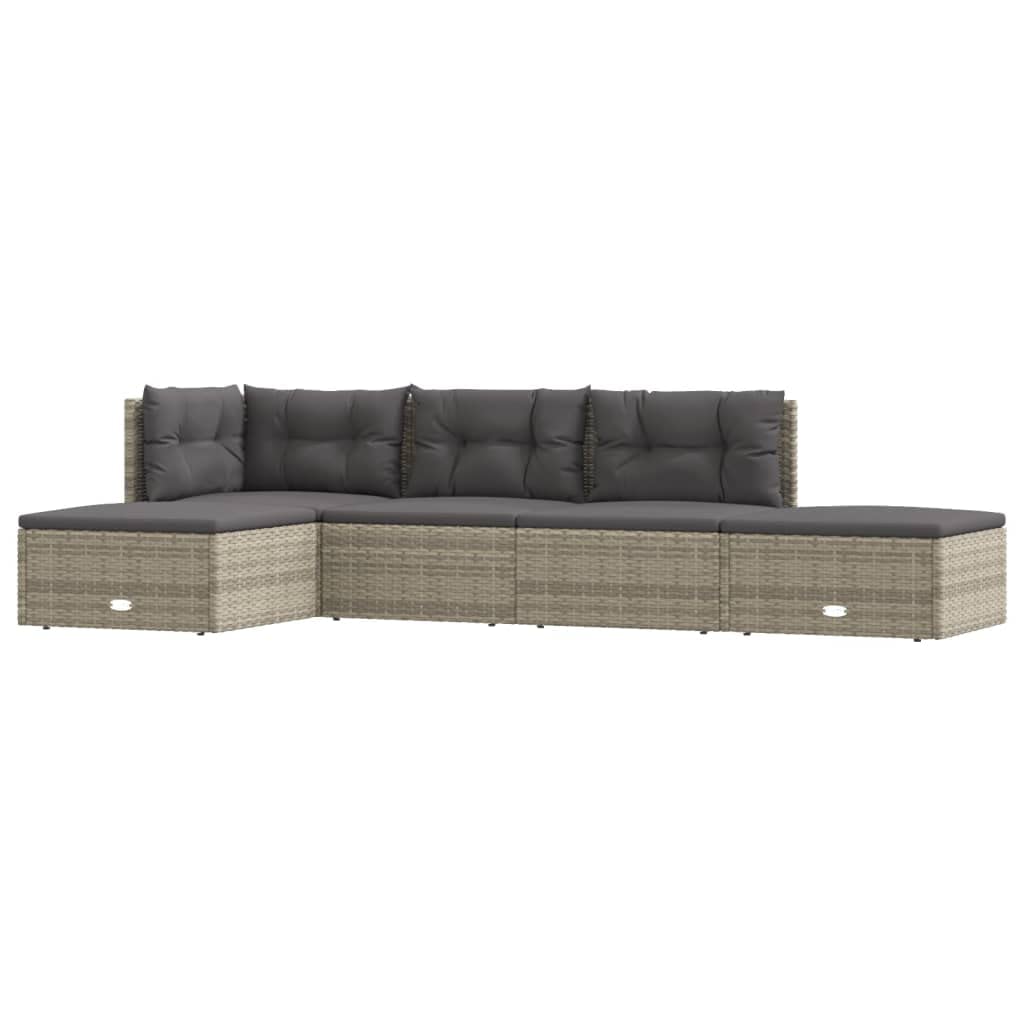 vidaXL 5-Piece Patio Lounge Set in Gray Poly Rattan - Weather Resistant, Powder-Coated Steel Frame, Adjustable Seating, Elegant Design, Includes 2 Sofas, 2 Footstools, and Cushions