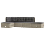 vidaXL 5-Piece Patio Lounge Set in Gray Poly Rattan - Weather Resistant, Powder-Coated Steel Frame, Adjustable Seating, Elegant Design, Includes 2 Sofas, 2 Footstools, and Cushions
