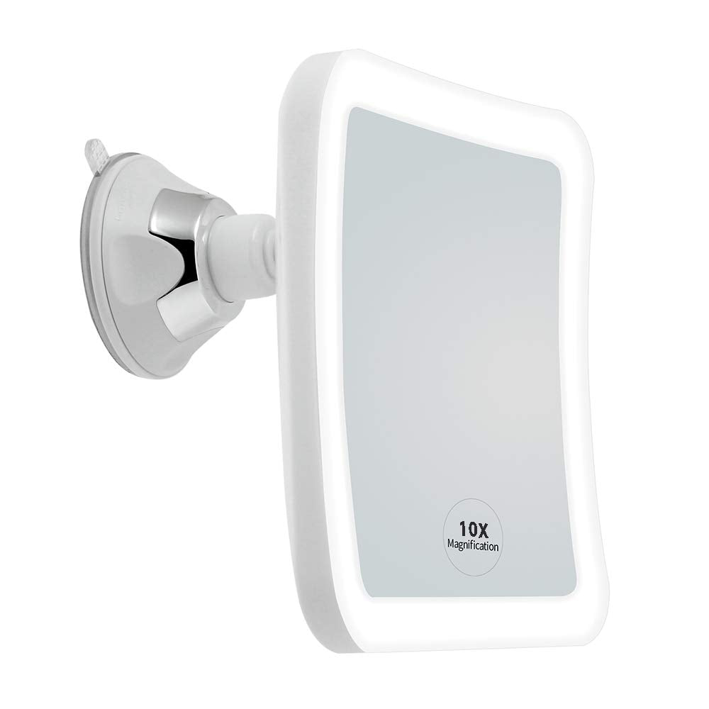 JiBen Square LED Lighted 10X Magnifying Makeup Mirror, Power Locking Suction Cup, Bright Diffused Light and 360 Degree Rotating 