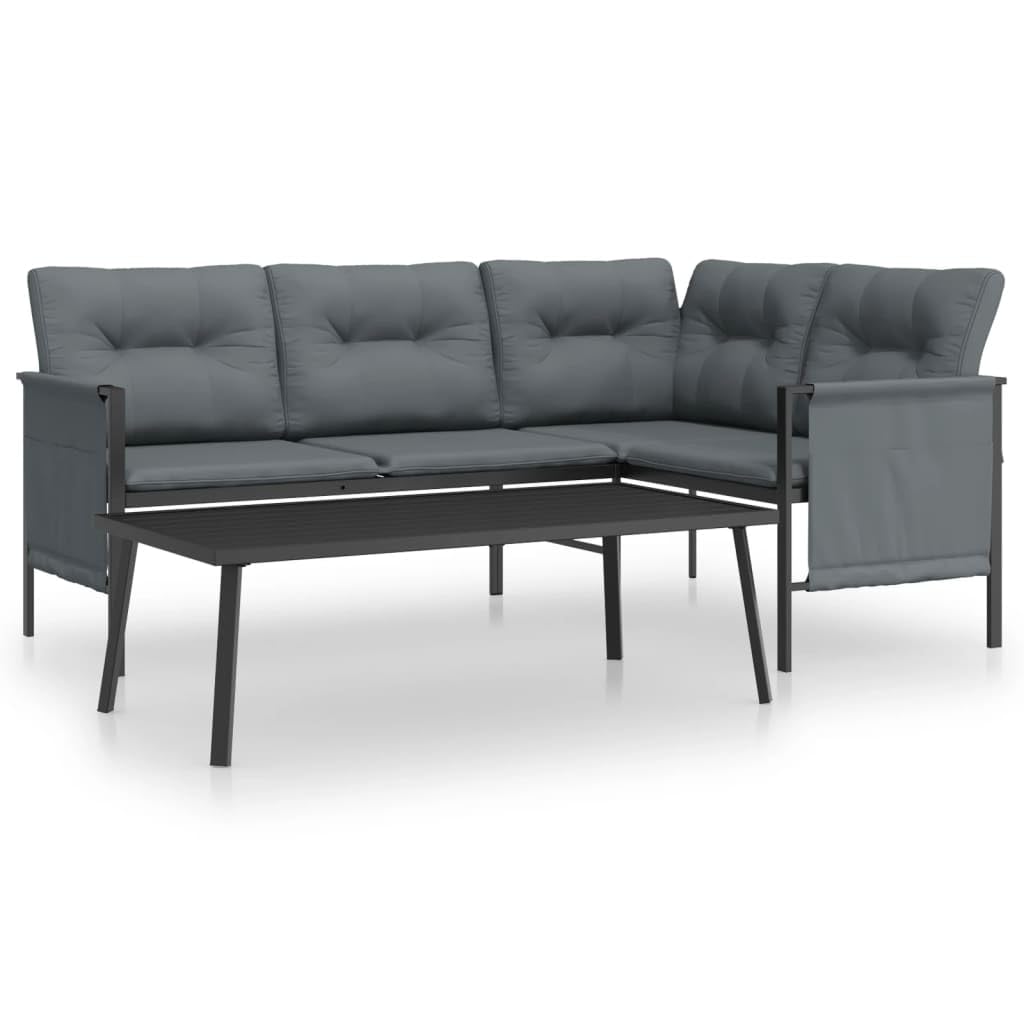 vidaXL 2 Piece Patio Lounge Set - Anthracite Steel with E-Coating and Powder Coating - Includes Cushioned Garden Corner Sofa, Coffee Table & Side Storage Bags