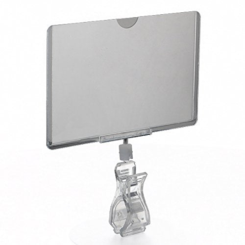 Rotating Clip On Pop Swivel Sign Holding Clamp With Card Protector For Hangrails Or Tubes - 6 Pack