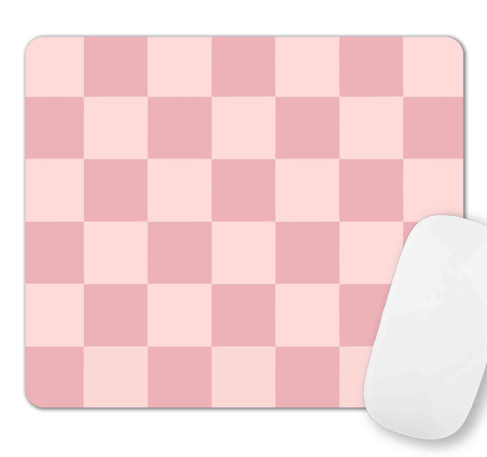 Sxckang Pink Mouse Pad, Checkered Pattern Mousepad, Square Premium Texture Computer Cute Mouse Pad Design For Office Work Home,