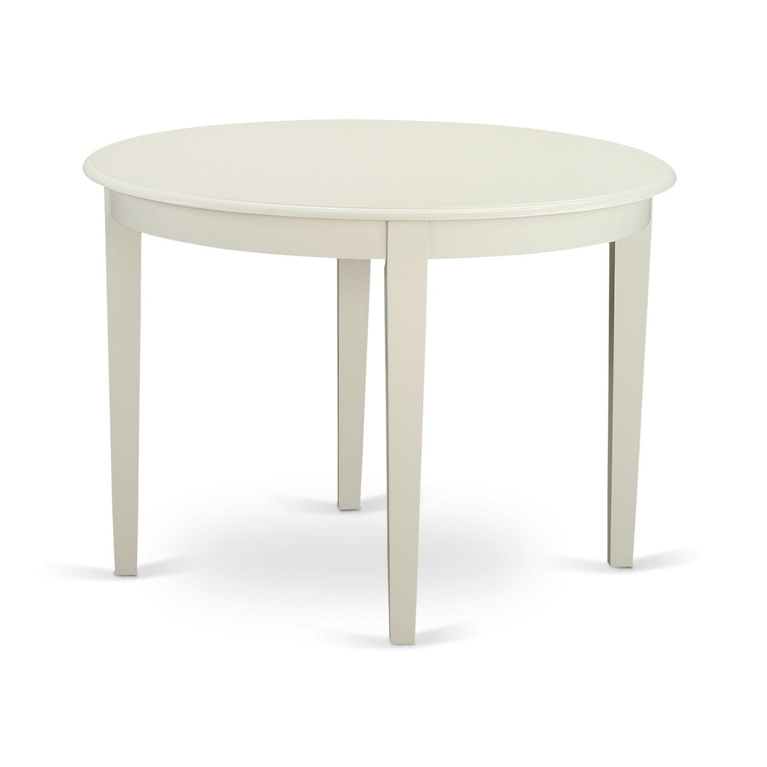 East West Furniture BOAD3-LWH-LC 3 Piece Dining Table Set for Small Spaces Contains a Round Kitchen Table and 2 Faux Leather Kitchen Dining Chairs, 42x42 Inch, Linen White