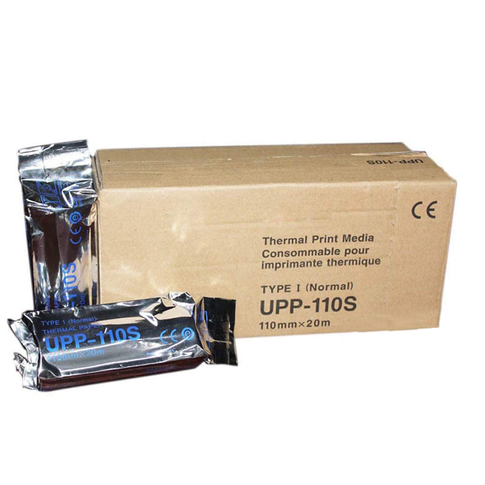 Gichee UPP 110S Ultrasound Printer Paper, Type I Black & White Thermal Paper, 110mm x 20m, Box of 10 Rolls, White