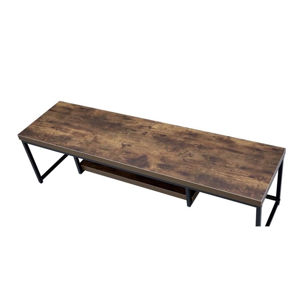 Acme Bob Rectangular Wooden TV Stand with Shelf in Weathered Oak and Black