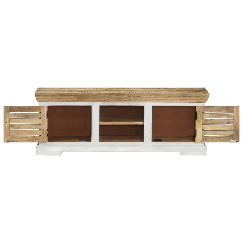 vidaXL Solid Wood Mango TV Stand - Handmade Cabinet with Ample Storage Space, 43.3&quot;x11.8&quot;x15.7&quot; - Brown and White