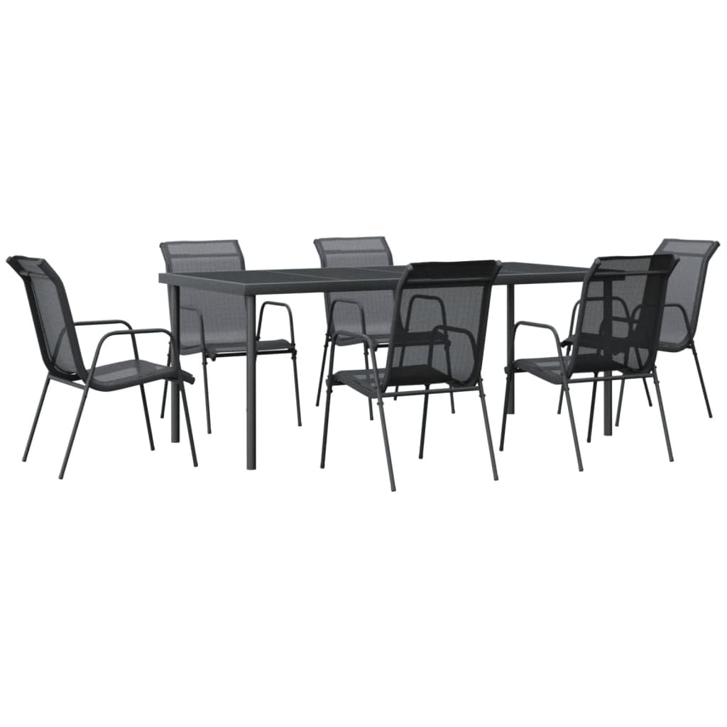 vidaXL 7 Piece Patio Dining Set Black Steel and Textilene