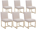 Vescasa Linen Upholstered Dining Chairs Set Of 6, Mid Century Modern Padded Chair With Gold Metal Frame For Restaurant, Dining R