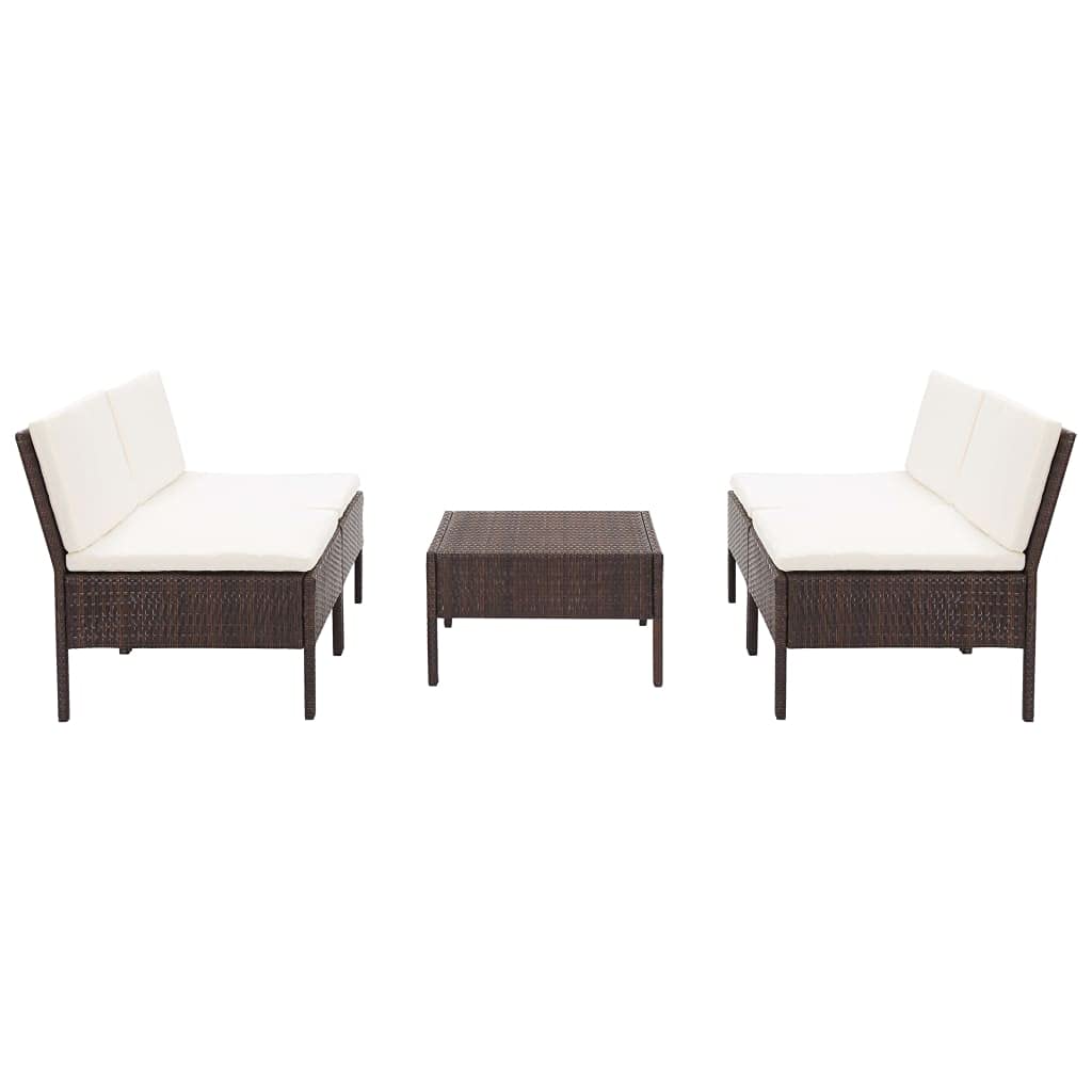vidaXL 5-Piece Patio Sofa Set with Poly Rattan Brown Cushions - Durable and Weather-Resistant Outdoor Lounge Set Chair-Sofa, Versatile Layouts, Comfortable Seating, Lightweight and Easy to Move
