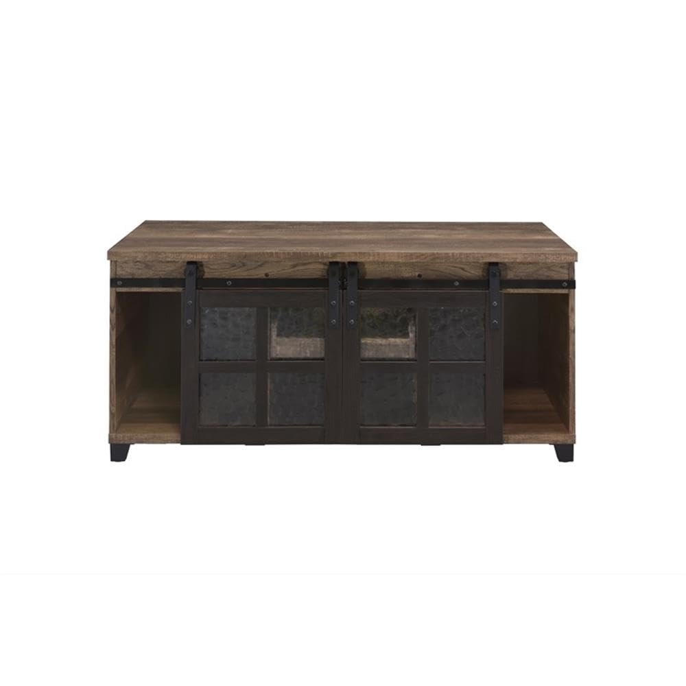 Acme Nineel Wood 2-Door Coffee Table In Rustic Oak And Black