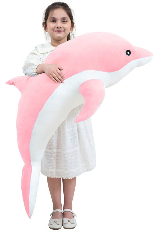 Kekeso Giant Dolphin Plush Toy, Soft Whale Hugging Pillow Stuffed Dolphin Pillow For Children Girls (Pink, 120Cm/47.24Inch)