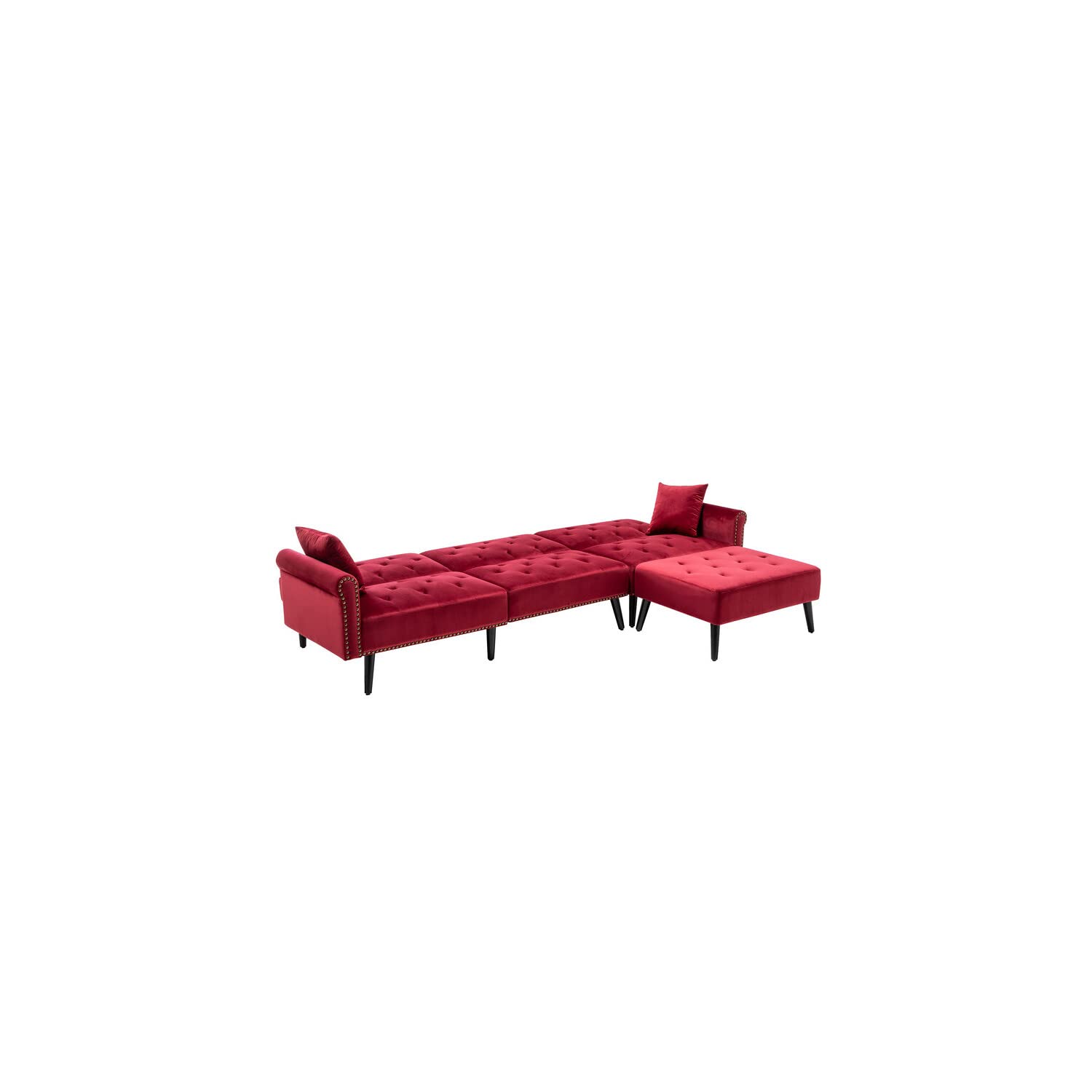 Lilola Home Piper Jujube Red Velvet Sofa Bed with Ottoman and 2 Accent Pillows