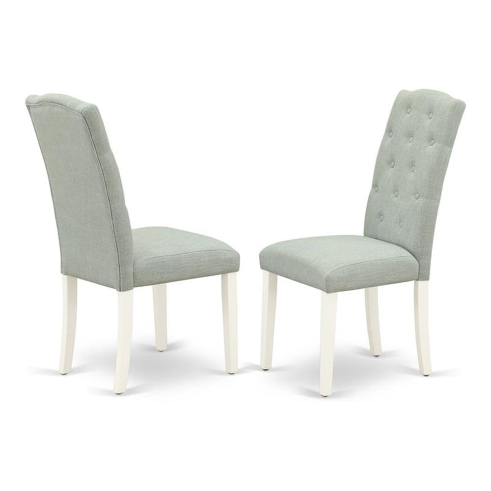 East West Furniture Cep2T15 Celina Parson Chairs - Button Tufted Baby Blue Linen Fabric Upholstered Dining Chairs, Set Of 2, Linen White