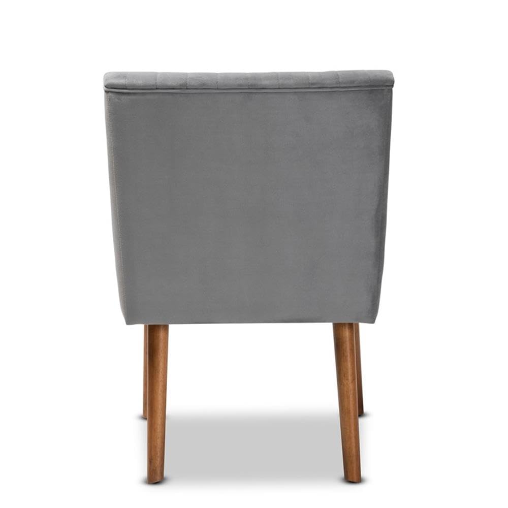 Baxton Studio Alvis Mid-Century Modern Grey Velvet Upholstered and Walnut Brown Finished Wood Dining Chair